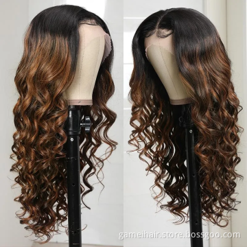 wholesale frontal custom wigs 100% human hair13X4"  body Wave Auburn Brown Color Hair closure brazilian virgin transparent Lace